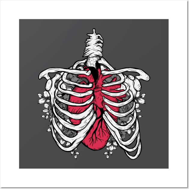 Big red heart skeleton Wall Art by Jess Adams